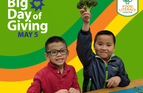 Kid graphic holding broccoli