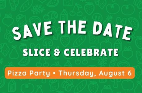 Graphic in our brand colors. Save the date for an event