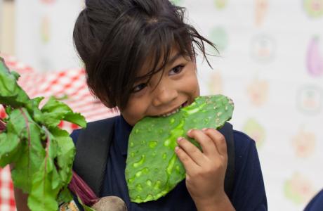 Student eating cactus