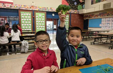 Kids with broccoli