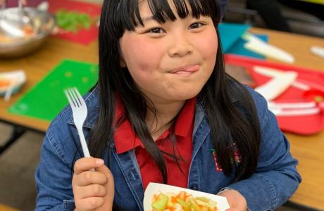 Girl eating the recipe she made