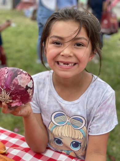 Student with onion