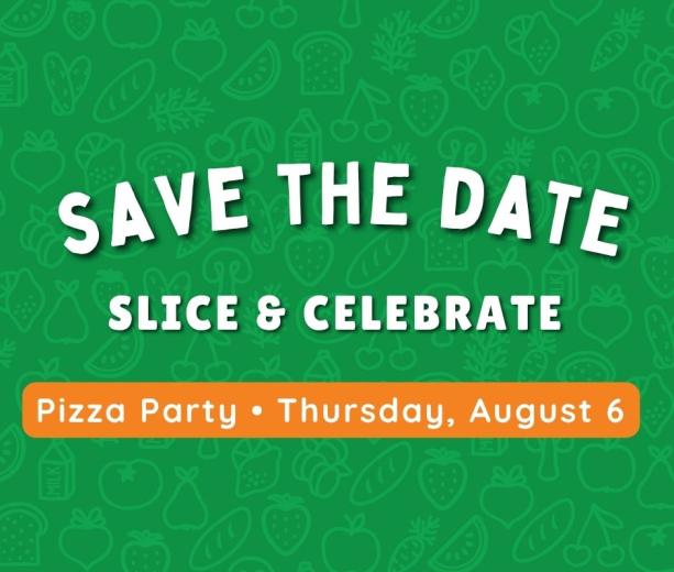 Graphic in our brand colors. Save the date for an event