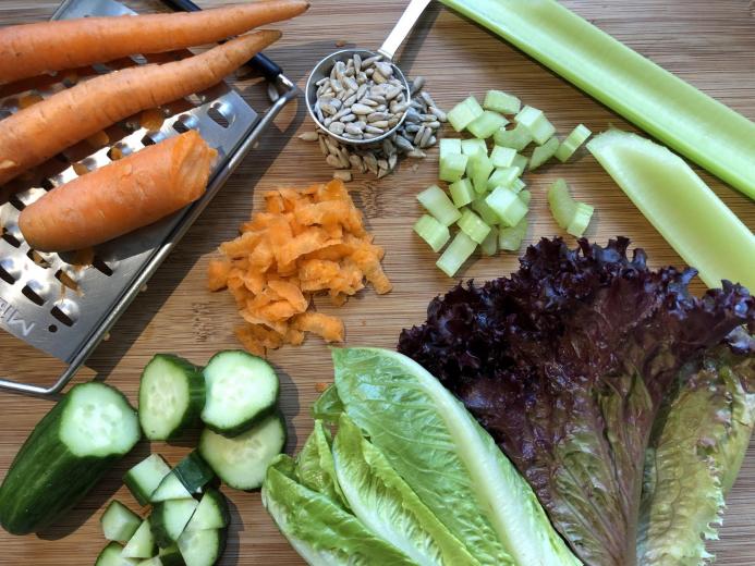 Veggies chopped on a cutting board