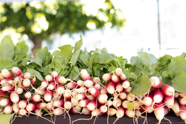 Photo of radish bunches from farm stand